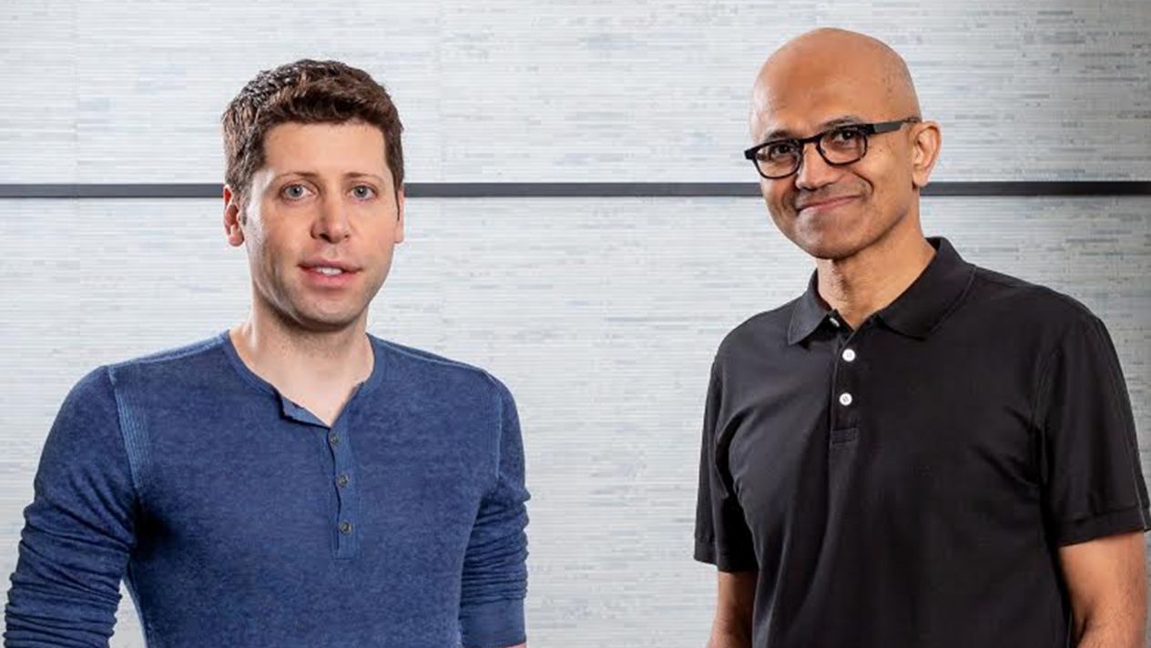 Foto: Sam Altman (CEO, OpenIA) e Satya Nadella (CEO, Microsoft) 